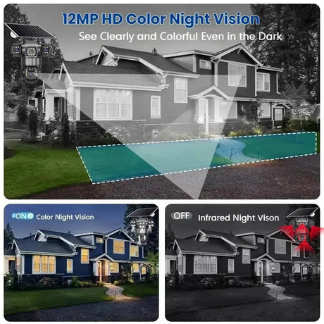 Solar Wireless Security Camera 12MP HD 3 Lens 10X Zoom IP66 Outdoor - stepyours.com
