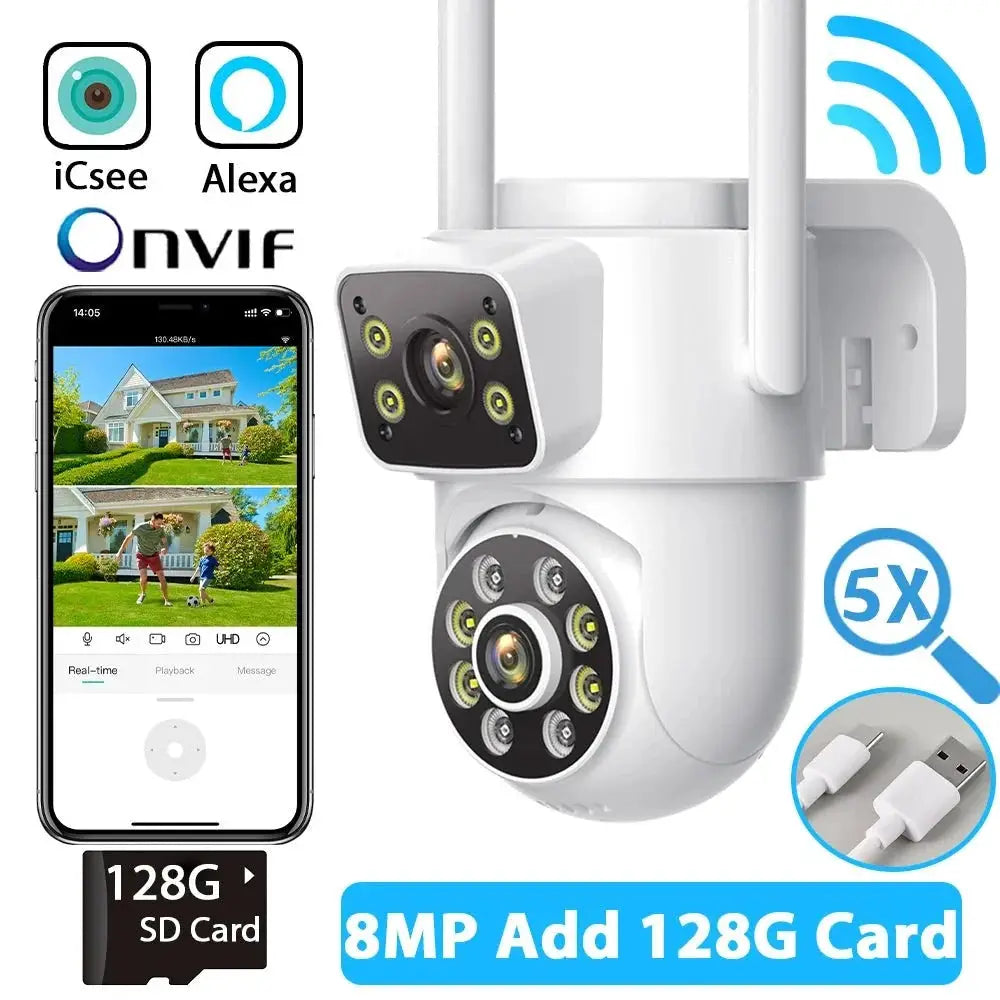 Hooked On 8MP 4K WiFi PTZ Camera Dual Lens Outdoor Security ICSEE App - stepyours.com