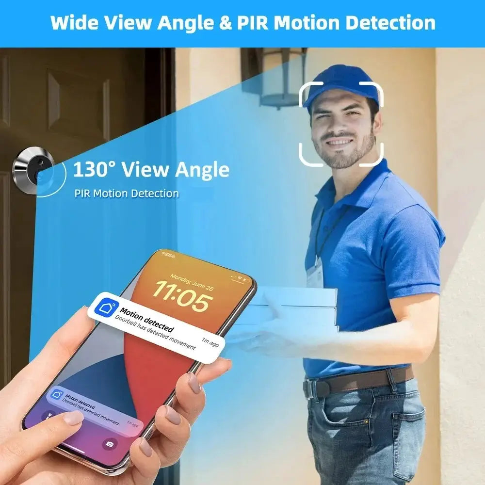 Yuezhe 3MP icam365 Peephole Doorbell Camera Wifi 4.3 Inch Digital Video Door Bell Security Smart Home Night PIR Wireless Bell by stepyours.com