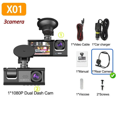 1080P Car Dash Cam 2 To 3 Camera Front And Rear Video Recorder Night Vision - stepyours.com