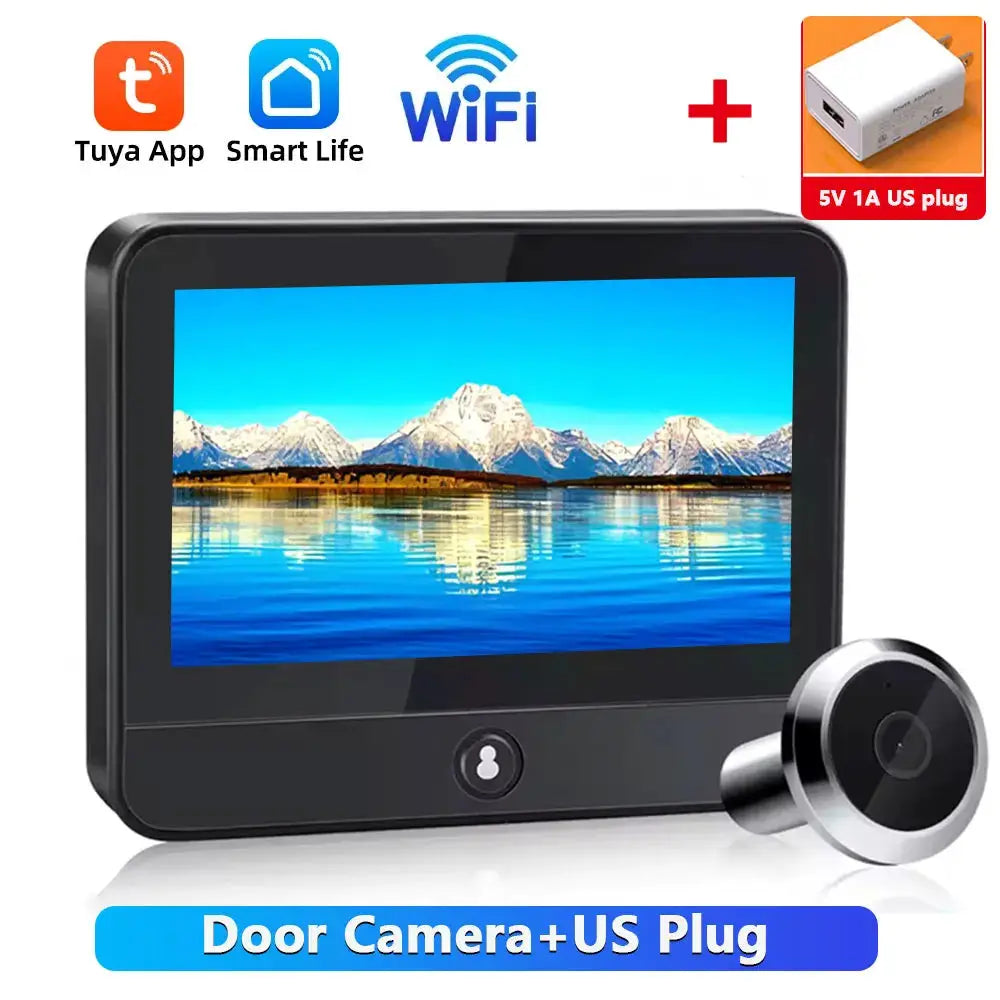 Awapow Tuya Wireless Radar Doorbell Wifi Door Peepholes Camera PIR Motion Detection 1080P Night Vision 4.3 Inch Rechargeable by stepyours.com