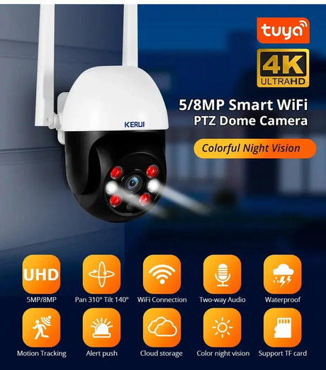 KERUI Outdoor PTZ WiFi Security Camera - 8MP UHD Tuya AI Detection Hooks - stepyours.com