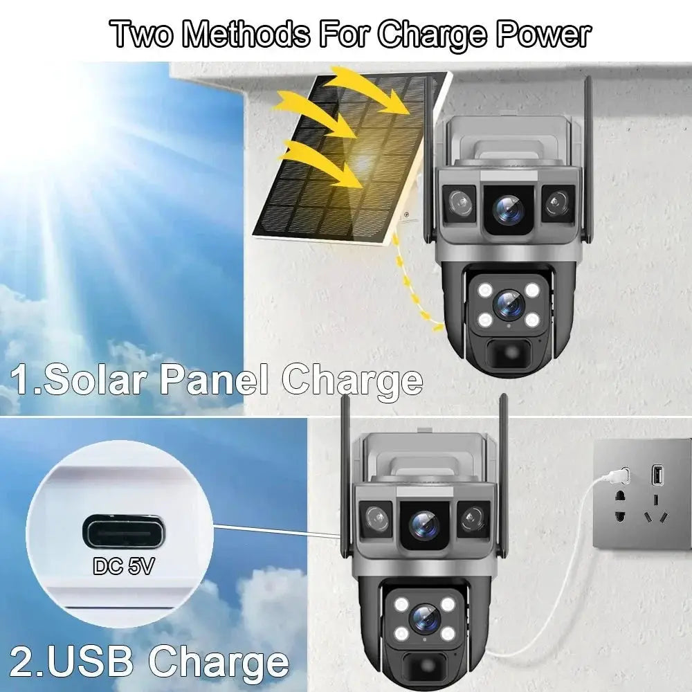 Solar Powered Dual Lens WiFi CCTV Camera With 12MP 10X Zoom PTZ IP66 Outdoor - stepyours.com