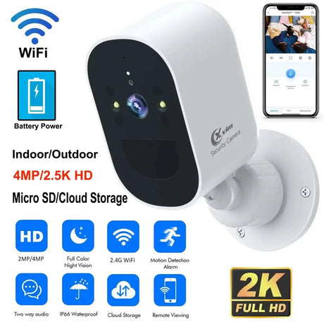 4MP WiFi IP Camera Rechargeable Battery Outdoor Security Camera Night Vision - stepyours.com