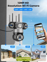 12MP Outdoor WiFi PTZ Camera With 6K HD Triple Lens Waterproof - stepyours.com