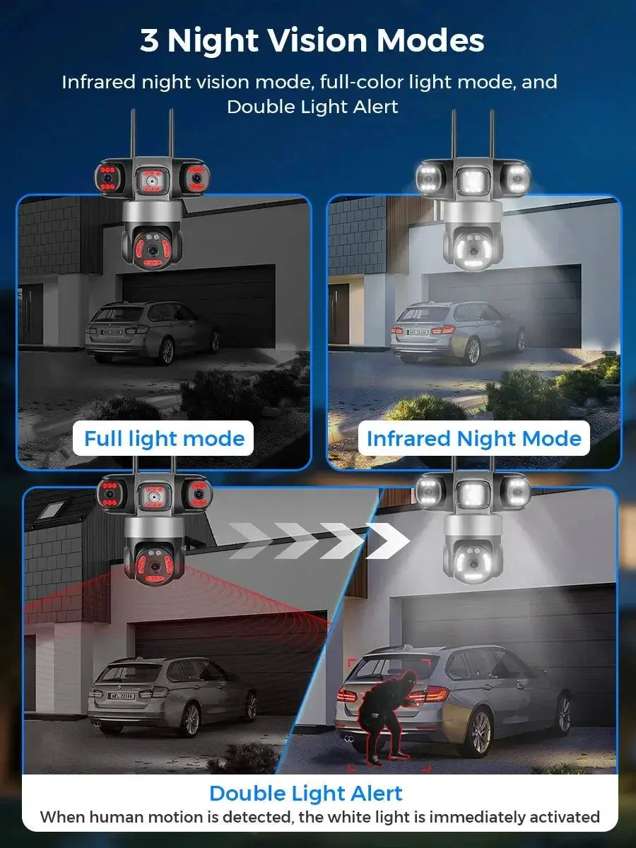 12MP Outdoor WiFi PTZ Camera With 6K HD Triple Lens Waterproof - stepyours.com
