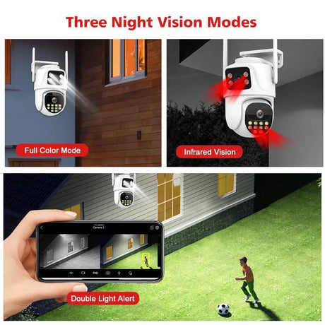 Dual Lens Outdoor Security Camera AI Tracking Waterproof