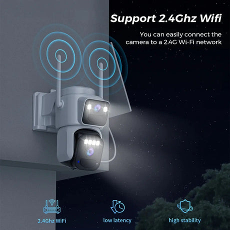 8MP Dual Lens Solar WiFi Security Camera - Color Night Vision, PIR Motion - stepyours.com