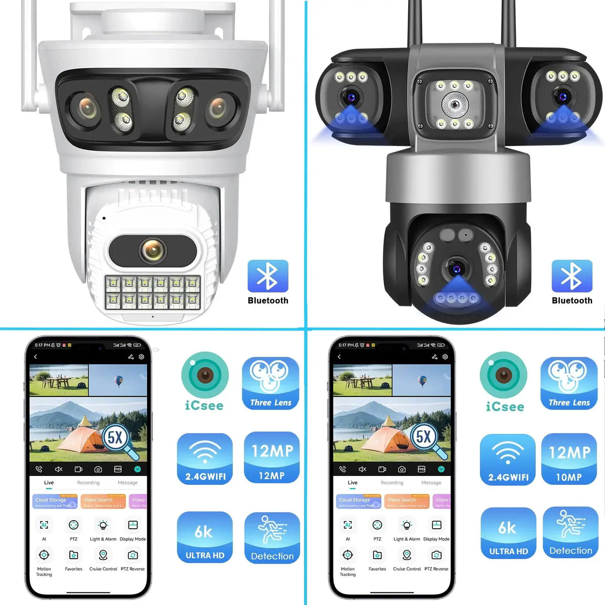 12MP Outdoor WiFi PTZ Camera With 6K HD Triple Lens Waterproof - stepyours.com