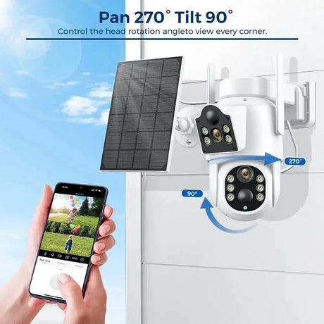 Solar IP Camera Dual Lens PTZ WiFi Outdoor Security Camera 8MP Solar Powered - stepyours.com