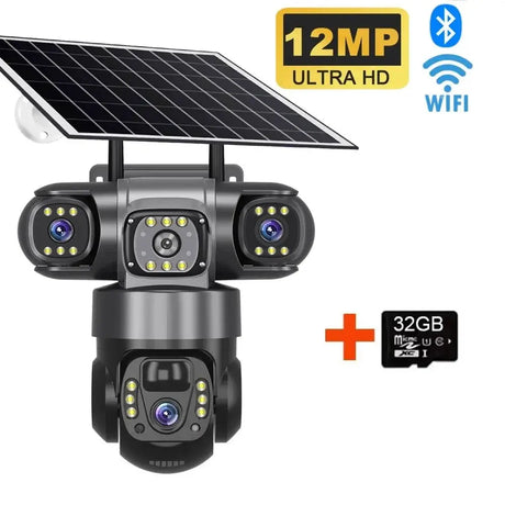 Solar Wireless Security Camera 12MP HD 3 Lens 10X Zoom IP66 Outdoor - stepyours.com