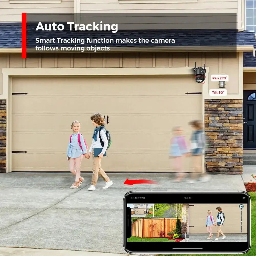 Outdoor WiFi PTZ Camera 8x Optical Zoom Three Lens Dual Screen CCTV IP - stepyours.com