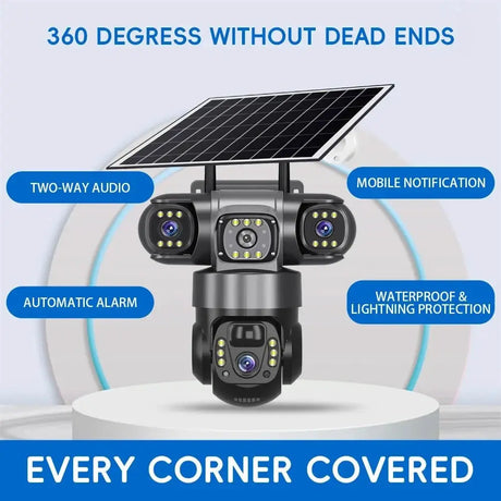 Solar Wireless Security Camera 12MP HD 3 Lens 10X Zoom IP66 Outdoor - stepyours.com