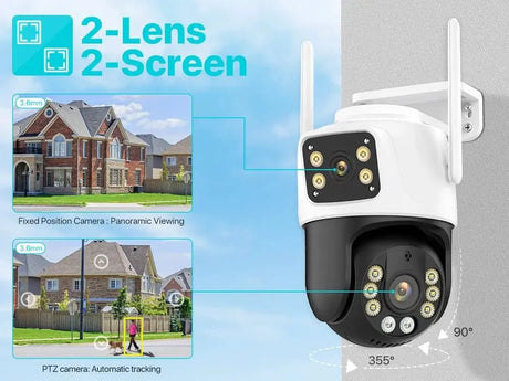Dual Lens 360 Degree WiFi Camera IP66 Outdoor Security 8MP 4K PTZ - stepyours.com