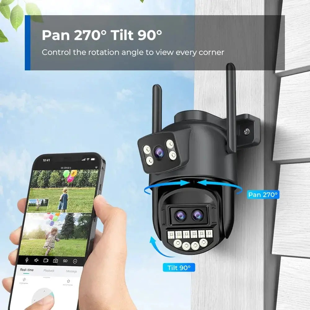 Outdoor WiFi PTZ Camera 8x Optical Zoom Three Lens Dual Screen CCTV IP - stepyours.com