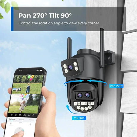Outdoor WiFi PTZ Camera 8x Optical Zoom Three Lens Dual Screen CCTV IP - stepyours.com