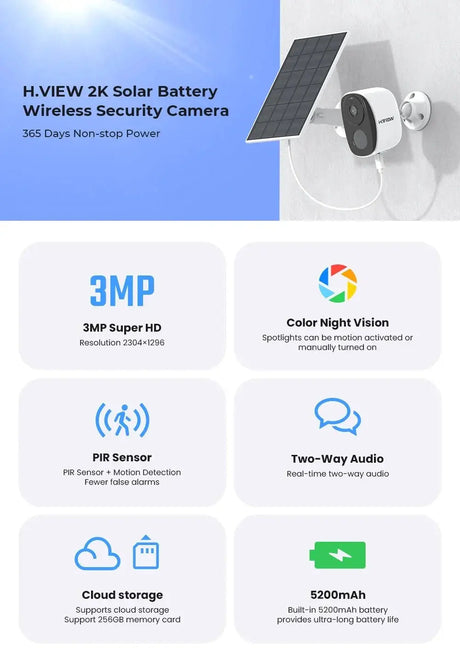 H View PIR Battery Powered Wireless Outdoor Security Camera 2K 3MP WiFi Siren - stepyours.com