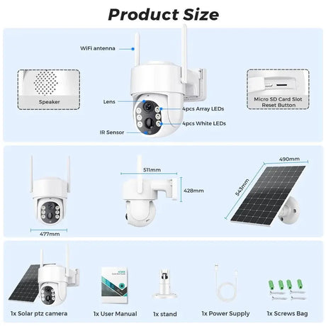 Abuntu 5MP Solar Outdoor Camera - Wireless WiFi with 7800mAh Battery Hooks - stepyours.com