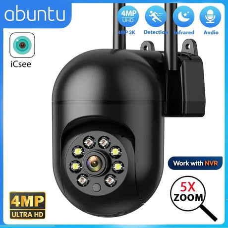 Mini PTZ WiFi Camera 4MP 2K ICsee Surveillance 5X Digital Zoom HD Night Vision - stepyours.com