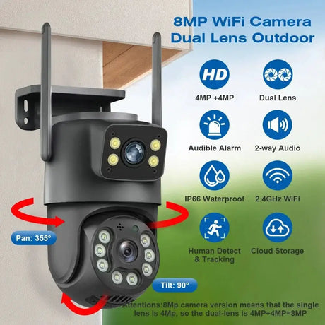 Icsee 8MP WiFi PTZ CCTV Camera Dual Screen Auto Tracking Night Vision Outdoor - stepyours.com