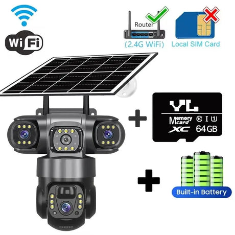 V380PRO 3 Lens WiFi Solar Camera 15MP 360 Outdoor Waterproof CCTV Night Vision - stepyours.com