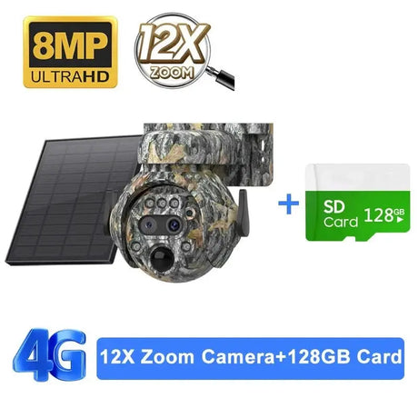 Shiwojia 12X Zoom 4K Solar Camera With Dual Lens 4G 360 Degree View - stepyours.com