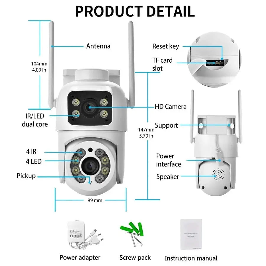 4MP Outdoor IP66 Dual Lens WiFi PTZ Camera With Smart Motion Detection - stepyours.com