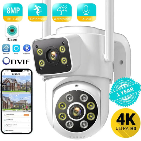 Besder 8MP WiFi PTZ Outdoor Camera With Auto Tracking Night Vision - stepyours.com