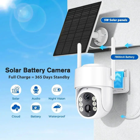 Abuntu 5MP Solar Outdoor Camera - Wireless WiFi with 7800mAh Battery Hooks - stepyours.com