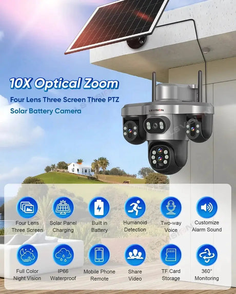 LS Vision 20MP Solar WiFi Surveillance Camera V380 Pro 10X Optical Zoom Outdoor - stepyours.com