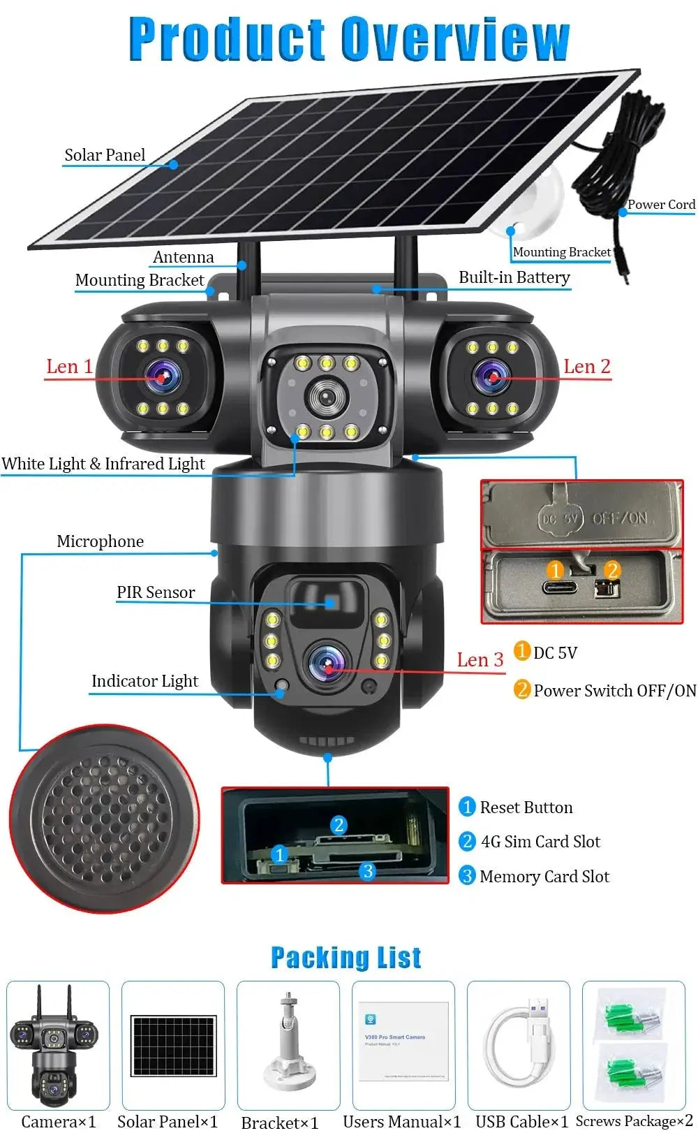 2 Pack Outdoor Security Camera System - 15MP Triple Lens 4G Solar Auto Tracking - stepyours.com