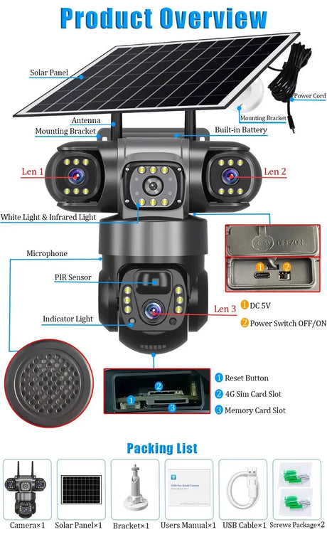 2 Pack Outdoor Security Camera System - 15MP Triple Lens 4G Solar Auto Tracking - stepyours.com