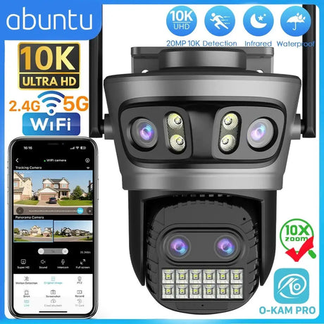 20MP PTZ WiFi Surveillance Camera 4 Lens 10X Zoom Outdoor Night Vision - stepyours.com