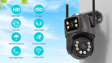 4K 8MP HD WiFi PTZ Camera Outdoor Dual Lens AI Tracking - ESCAPION