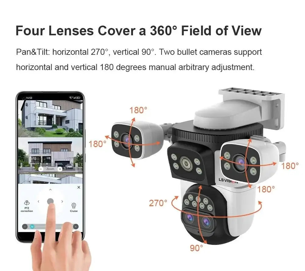 LS VISION 20MP Outdoor WiFi Security Camera With 4 Lenses 10X Zoom Auto Tracking - stepyours.com