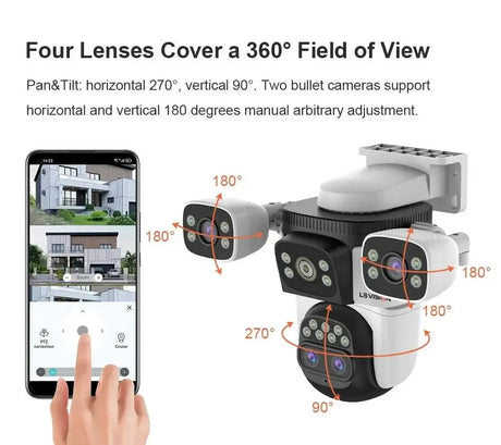 LS VISION 20MP Outdoor WiFi Security Camera With 4 Lenses 10X Zoom Auto Tracking - stepyours.com