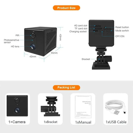 5MP Mini Camera 4G IP CCTV Two Way Audio 3000mAh Battery 64GB Night Vision - stepyours.com