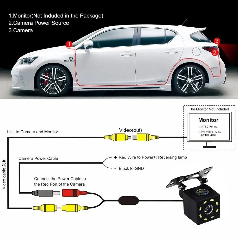 Car Rear View Camera Night Vision IP68 Waterproof Reversing Parking Monitor - stepyours.com