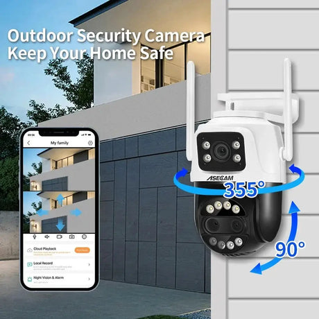 ASECAM 12MP 6K WiFi Outdoor Camera - AI Tracking, 8X Zoom, Dual Screen - stepyours.com
