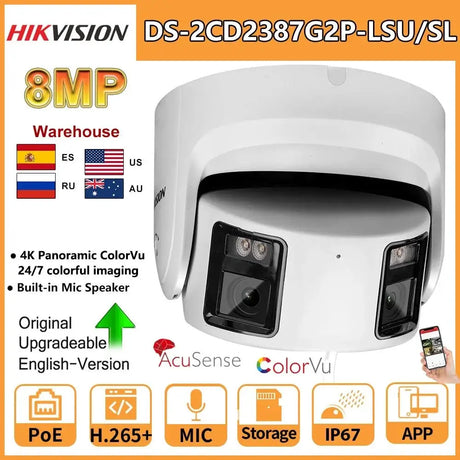 Hikvision 8MP Panoramic ColorVu Turret IP Camera Dual Lens Built In Mic Speaker - stepyours.com