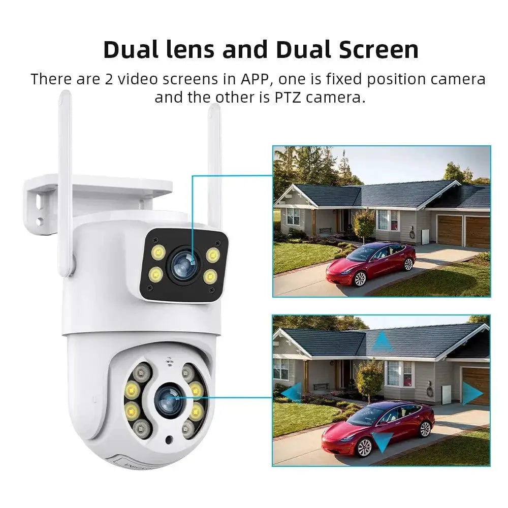 Tuya 8MP WiFi IP Camera PTZ Dual Lens Dual Screen Color Night Vision AI Alerts - stepyours.com