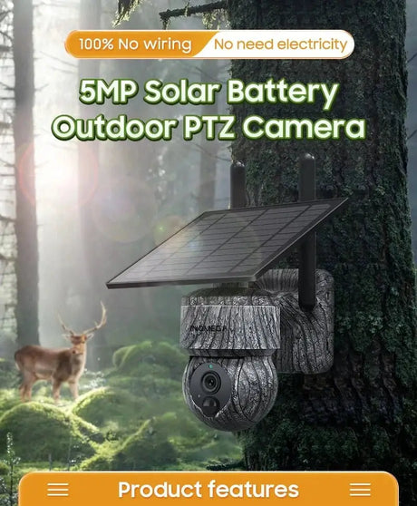 INQMEGA Solar Powered PTZ Camera 5MP 4MP WiFi 4G CCTV With Two Way Audio - stepyours.com