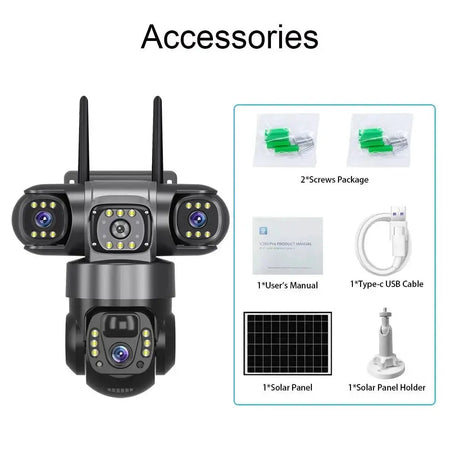 V380PRO 3 Lens WiFi Solar Camera 15MP 360 Outdoor Waterproof CCTV Night Vision - stepyours.com