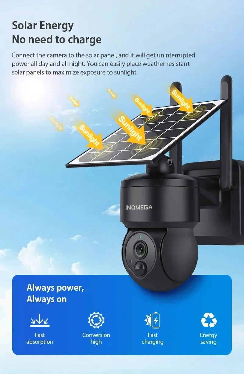 INQMEGA 3MP HD Outdoor Wifi 4G Mini Solar Battery PTZ Camera