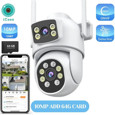 12MP Outdoor WiFi Camera - With 3 Lens PTZ AI Tracking For ICSEE App - stepyours.com
