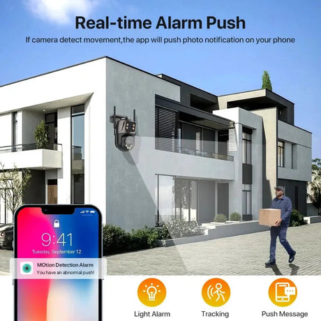WONSDAR Dual Lens PTZ WiFi Camera Outdoor AI Security iCSee.add Hooks - stepyours.com