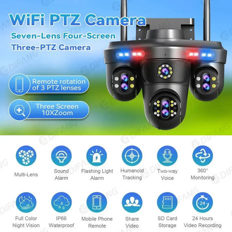 Difang 5MP WiFi IP Camera Outdoor PTZ 10x Zoom Auto Tracking CCTV - stepyours.com
