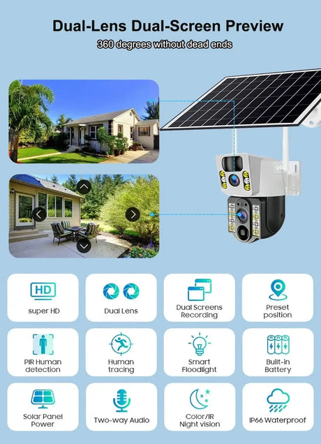 V380 Pro Solar 8MP 4K Wireless Camera - Dual Lens, 4G PIR Night Vision - stepyours.com