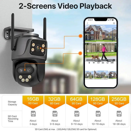 IP Camera 6K 9MP WiFi Outdoor Camera - 3 Lens Dual Screen PTZ With 8x Zoom - stepyours.com
