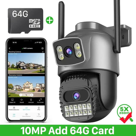 20MP PTZ WiFi Surveillance Camera 4 Lens 10X Zoom Outdoor Night Vision - stepyours.com